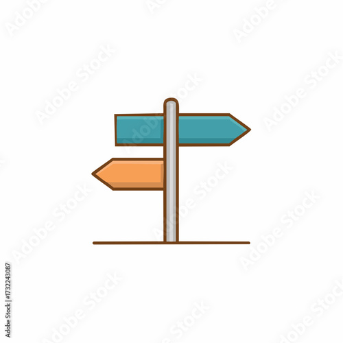 Directional signpost with two colored arrow signs pointing in opposite directions