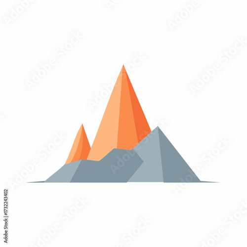 Simplified Mountain Range Illustration with Orange and Grey Peaks on White Background