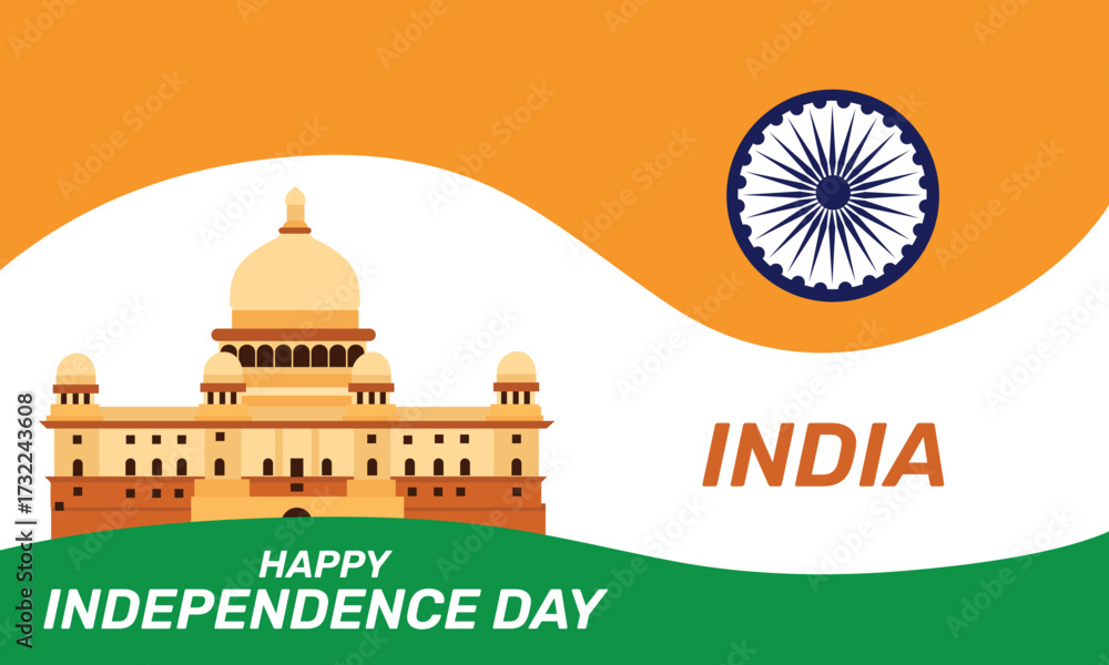Naklejka premium Happy Indian Independence Day Cover Banner Design Template with tricolor Indian&nbsp;flag.&nbsp;Bharat.