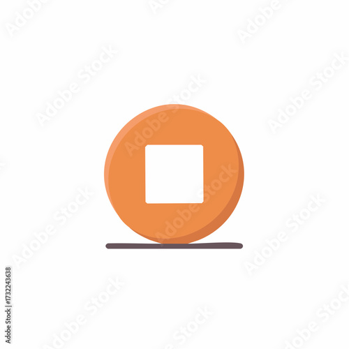 Abstract geometric shape with a circle and a square cut out resting on a line
