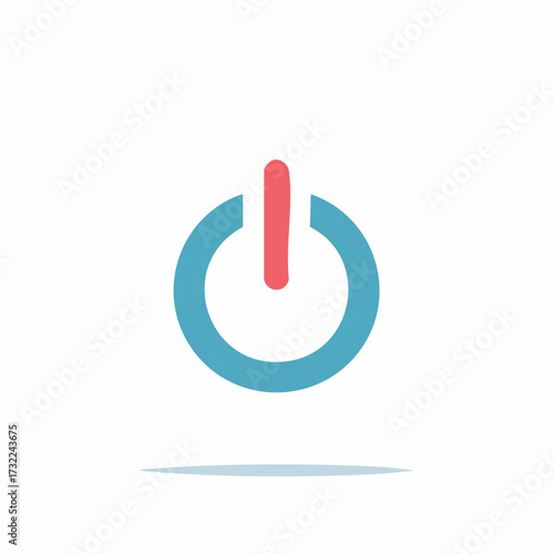 Turn on Symbol. Blue Ring and Red Bar with Shadow. Power or Energy. Simple Illustration