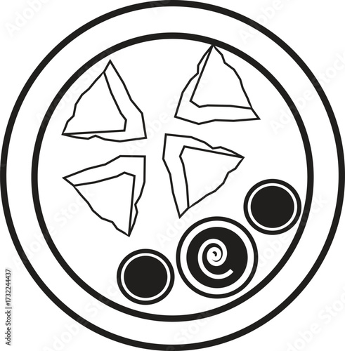 A stylized silhouette of a samosa a triangular fried pastry presented as a clean vector graphic with bold outlines and a distinct shape perfect for food related designs