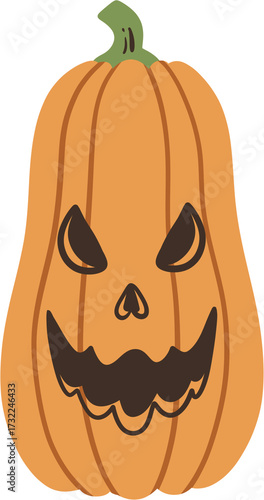 A single, tall, stylized orange jack o lantern with a spooky face.