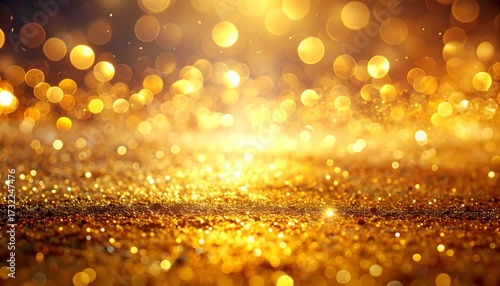A dazzling display of golden bokeh, with sparkling particles illuminating the background. The light shines and twinkles, casting a magical, celebratory feel