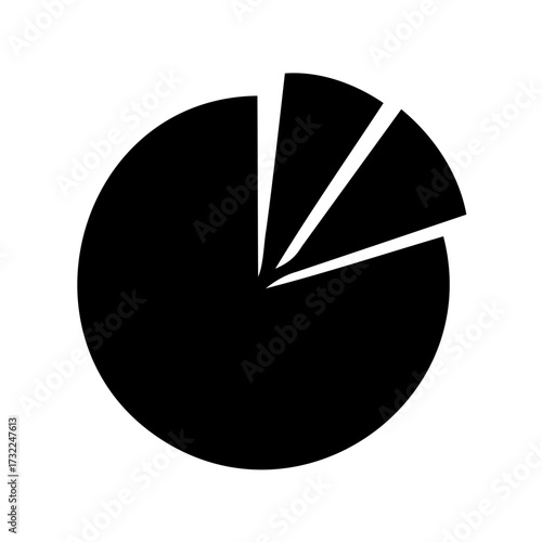 Black pie chart with three slices missing on a white background