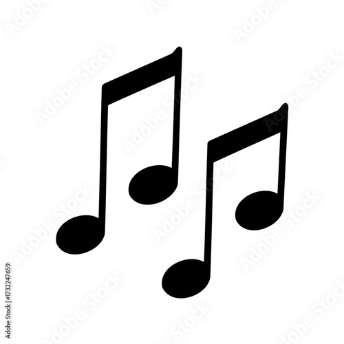 Two black music notes on a white background in graphic style
