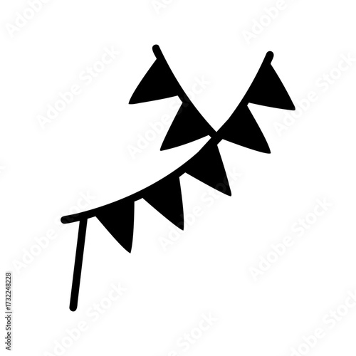 Stylized banner flags in black silhouette, representing a festive celebration event