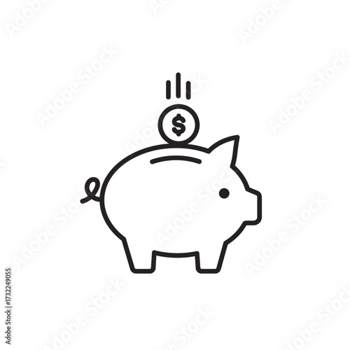 Piggy Bank Icon Vector Illustration in Modern Line Art Style for Financial Concepts