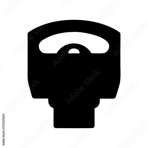 Black silhouette of a parking meter or pay station device on white