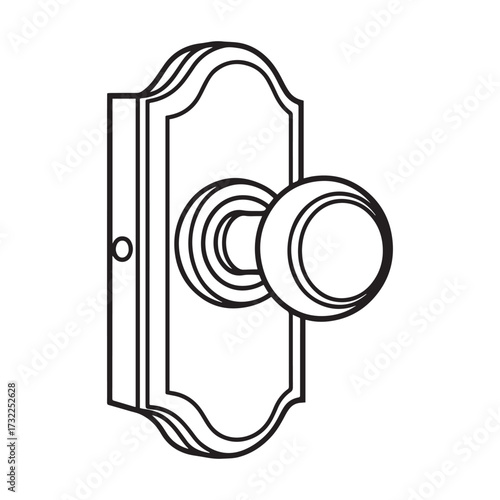 Elegant Line Art Outline of a Vintage Style Door Knob with a Decorative Escutcheon or Backplate for Home Hardware