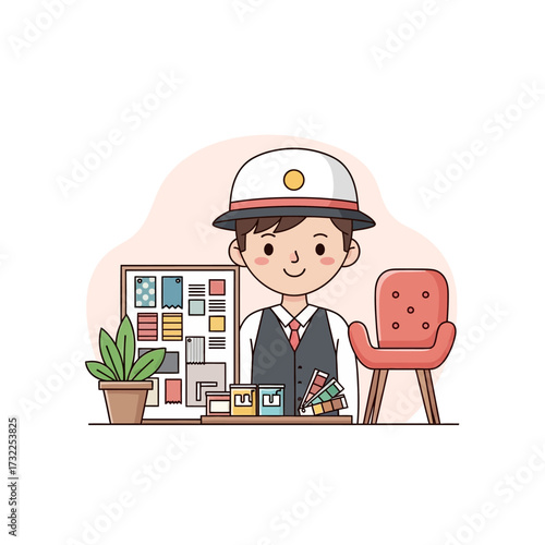 Vector art of interior designer with color swatches