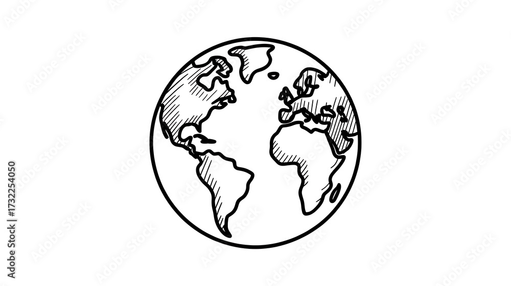 Obraz premium A Hand Drawn Globe Featuring the Continents of North and South America Along with Europe and Africa in Simple Black and White