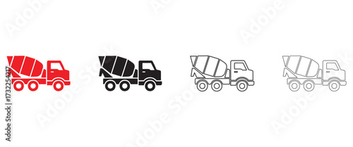 concrete mixer icon vector set, construction and vehicle, cement mixer truck sign vector illustration