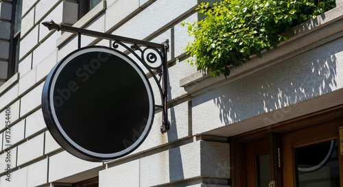 Blank Round Signage on Building Facade for Custom Branding