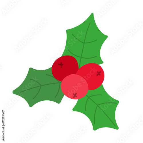 Traditional Christmas holly vector with bright red berries and spiky leaves. Great for seasonal greeting cards, digital designs, and winter craft projects.