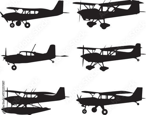 Six silhouette aircraft variations airplane aviation