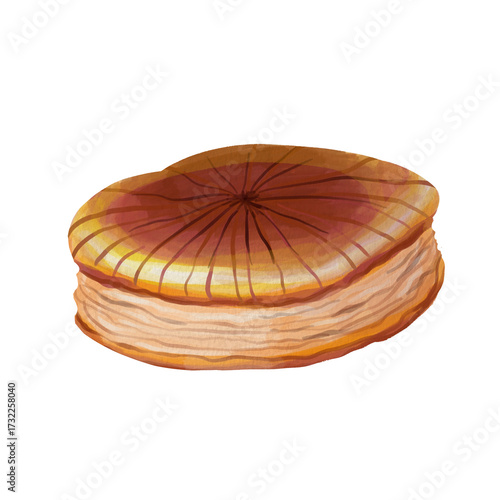Hand drawn French pastry dessert. Watercolor illustration. Galette des rois