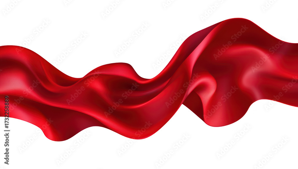 Fototapeta premium A flowing red silk ribbon gracefully undulating against a white background. symbolizing elegance and celebration. perfect for use in festive decorations or artistic designs