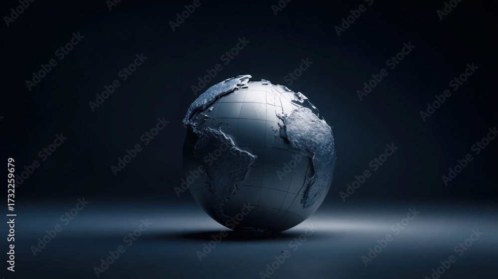 Fototapeta premium broken globe symbolizing conflict, dramatic atmosphere, minimalistic dark background