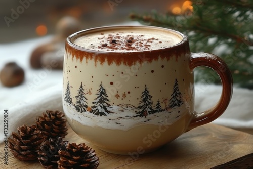 Pine tree adorned hot chocolate.