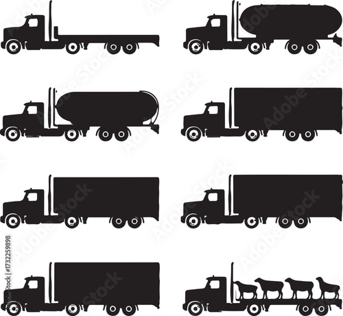 Truck silhouettes various cargo types semi truck flatbed