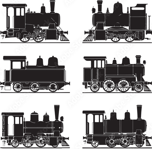 Vintage steam locomotives black silhouette collection
