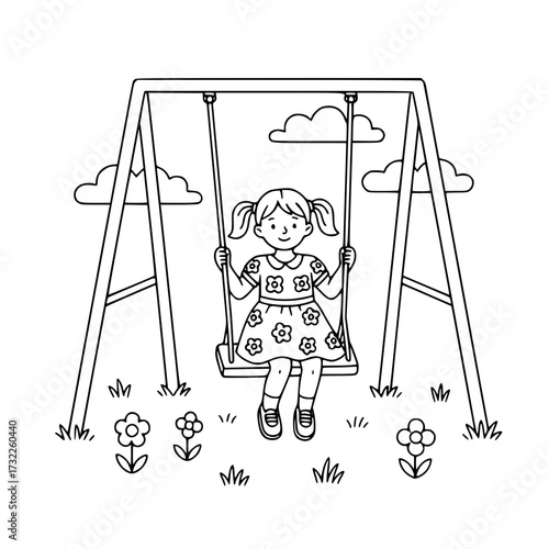 Girl outline swinging playground coloring page