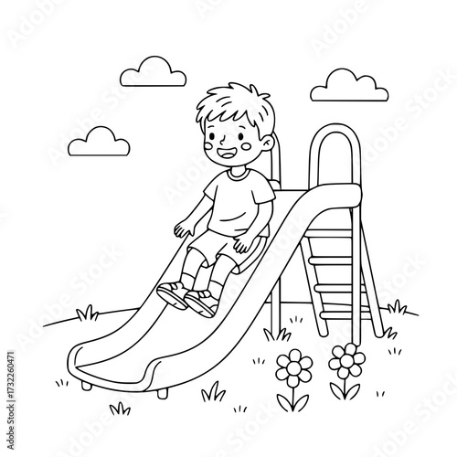 Boy outline sliding playground fun coloring page