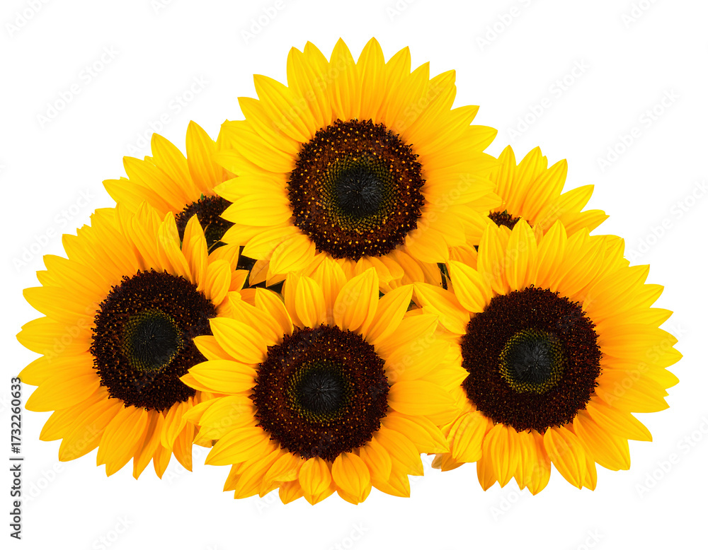 Fototapeta premium Firefly__PNG Bright sunflowers against white background