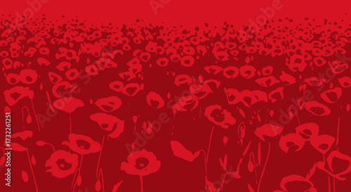 Red monochrome field of stylized flowers