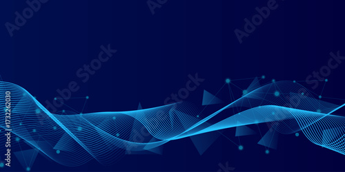 Abstract futuristic technology concept. Gradient digital blue background with wave lines and plexus lines of big data analysis.