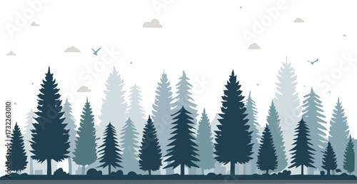 Printtree, christmas, winter, snow, forest, landscape, holiday, vector, illustration, trees, nature, fir, pine, xmas, season, card, green, celebration, snowflake, cold, design, decoration, scene, chri