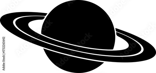 Planet Saturn with detailed planetary rings silhouette vector illustration