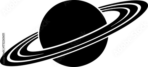 Planet Saturn with detailed planetary rings silhouette vector illustration
