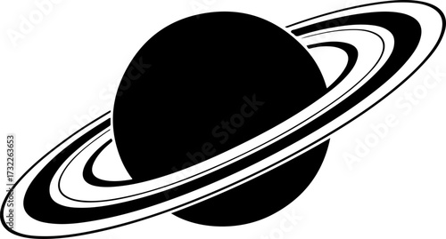 Planet Saturn with detailed planetary rings silhouette vector illustration