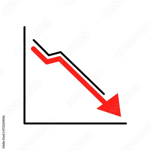 Modern Graph Vector Illustration showing a downward arrow in a Minimalist style with red color