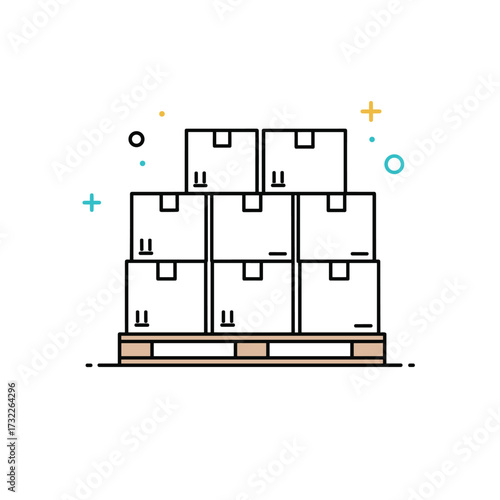 A stack of cardboard boxes carefully arranged on a wooden pallet for shipping and storage.
