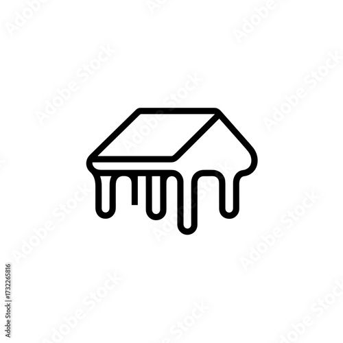 Minimalist black and white icon of house roof with hanging icicles