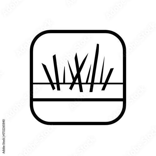 Minimalist black and white icon of frozen field with grass blades