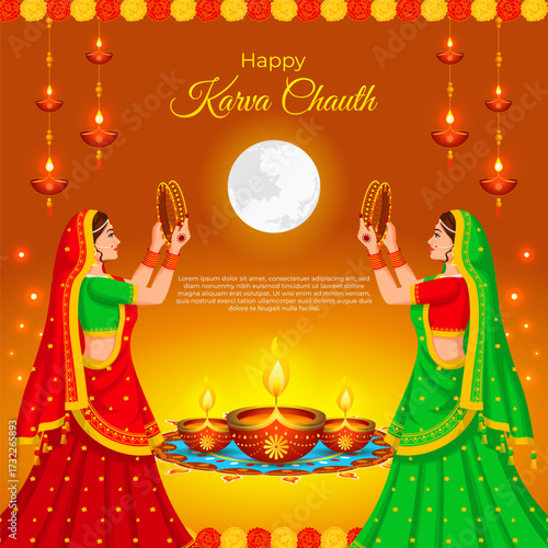 Vector illustration of Happy Karwa Chauth social media template
