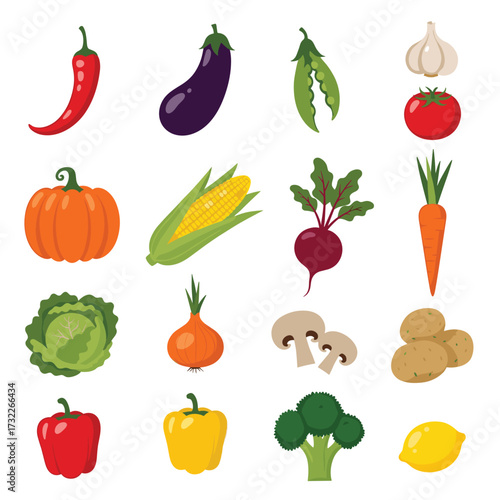A vibrant collection of fresh healthy vegetables and produce for cooking and nutrition.