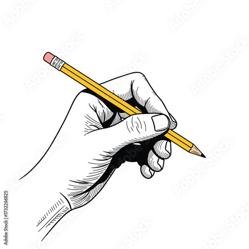 A close up of a hand holding a pencil ready to write or draw something on paper.