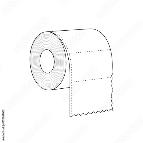 A roll of toilet paper with perforated sheets is depicted.