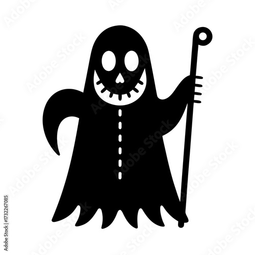 retro groovy Halloween ghost with skull bow 