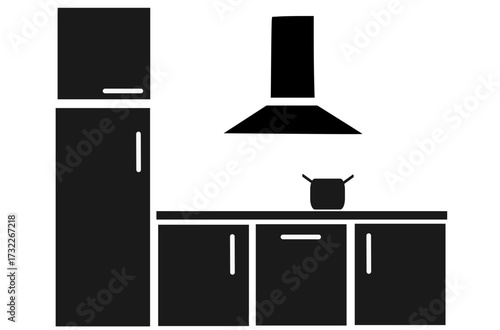 Modern minimalist kitchen illustration with refrigerator and cabinets