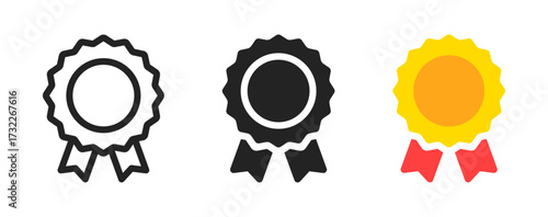Ribbon badge icon representing awards, achievements, or recognition, used for certifying accomplishments, rewards, or honor in various applications