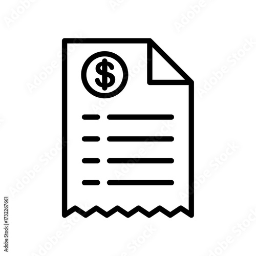 Receipt icon with a dollar symbol representing billing, payments, or transactions, commonly used in financial applications or payment processing systems