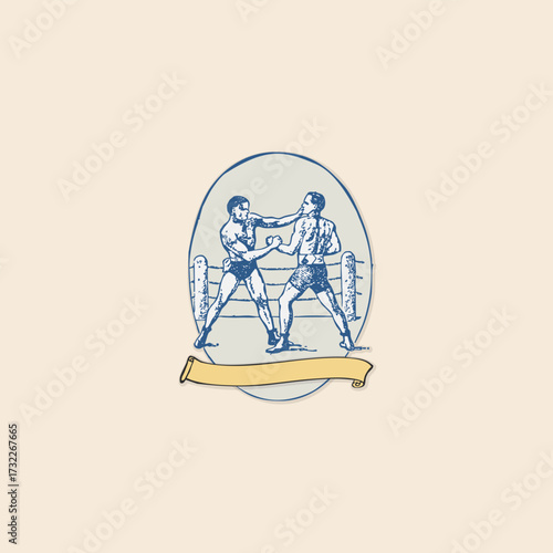 Boxing fight knucle sport mma icon emblem retro logo vintage illustration design vector banner flag