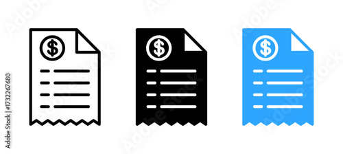 Receipt icon with a dollar symbol representing billing, payments, or transactions, commonly used in financial applications or payment processing systems