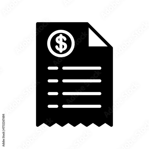 Receipt icon with a dollar symbol representing billing, payments, or transactions, commonly used in financial applications or payment processing systems